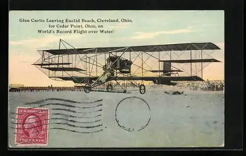 AK Cleveland, OH, Glen Curtis leaving Euclid Beach on World Records Flight over Water, Flugzeug