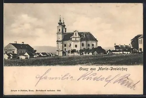 AK Maria-Dreieichen, Blick auf die Wallfahrtskirche