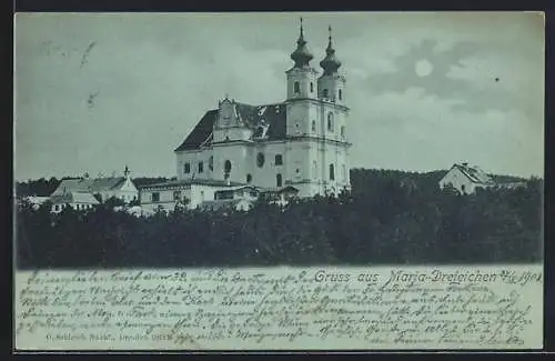 Mondschein-AK Maria-Dreieichen, Ortsansicht mit Kirche