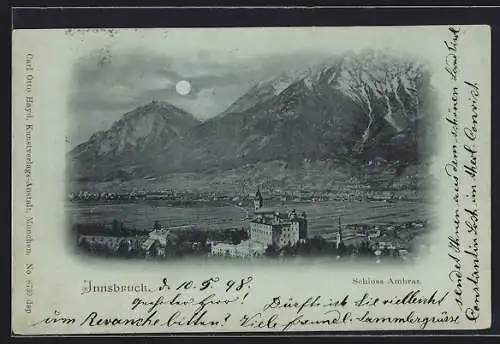 Mondschein-AK Innsbruck, Schloss Ambras