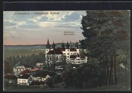 AK Artstetten, Erzherzogl. Schloss aus der Vogelschau