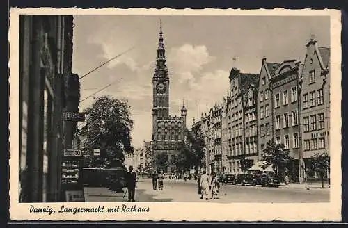 AK Danzig / Gdansk, Langermarkt mit Rathaus