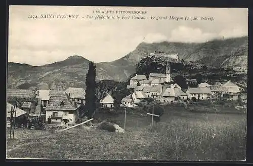 AK Saint-Vincent, Les Alpes Pittoresques, Vue générale et le Fort Vauthan, Le grand Morgon, 2 326 mètres