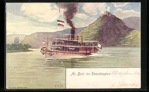 Künstler-AK Dampfer Louise auf dem Rhein