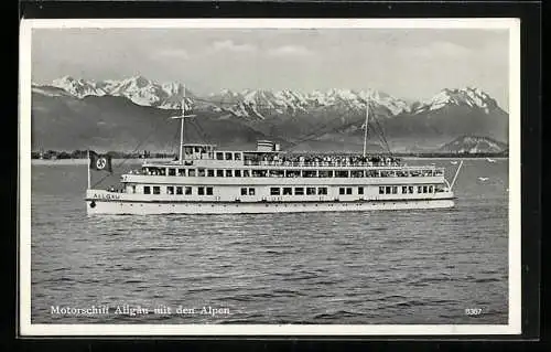 AK Motorschiff Allgäu auf dem Bodensee, Alpen im Hintergrund, 