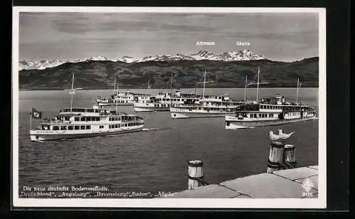 AK Dampfer Deutschland, Augsburg, Ravensburg, Baden u. Allgäu auf dem Bodensee, 