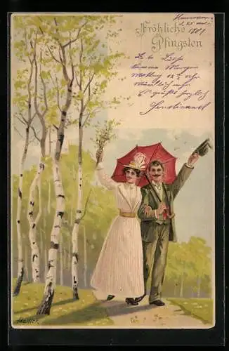 Künstler-AK Alfred Mailick: Pfingstspaziergang eines Paares durch ein Birkenwäldchen