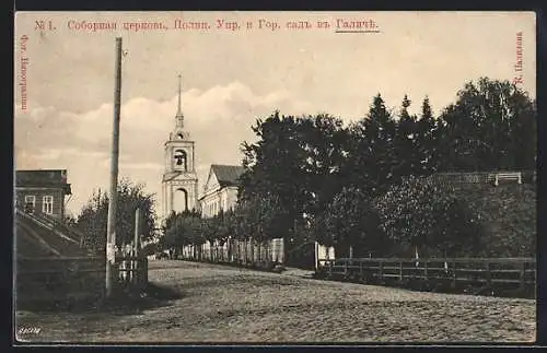 AK Galitsch, Kirche und Häuser entlang der Strasse