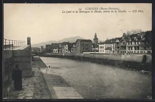 AK Ciboure, Le Quai et la Montagne la Rhune, entrée de la Nivelle