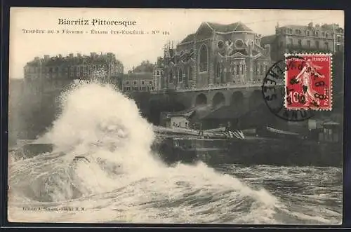 AK Biarritz, Tempête du 9 Février, Église Ste-Eugénie, No 434