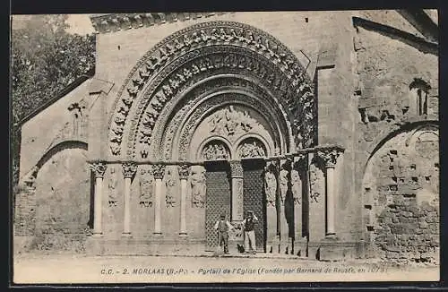 AK Morlaas, Portail de l`église, Fondée par Bernard de Béost, en 1073