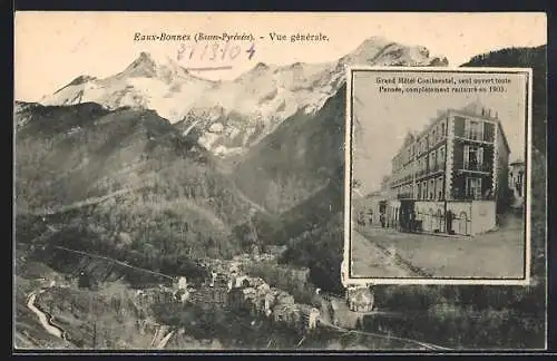 AK Eaux-Bonnes /Basses-Pyrénées, Grand Hotel Continental, Vue generale