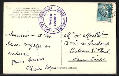 AK Hendaye, Frontiere Franco-Espagnole, Entree du Pont, Frontera Franco-Espanola, Entrada