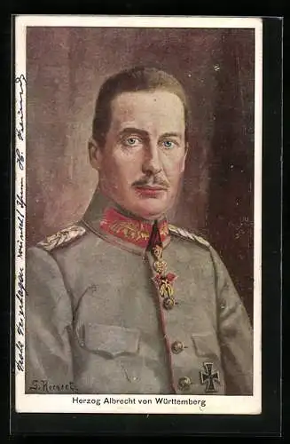 Künstler-AK Herzog Albrecht von Württemberg in Uniform mit Eisernem Kreuz