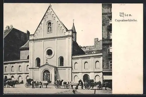 AK Wien, Capuzinerkirche mit Kutschen