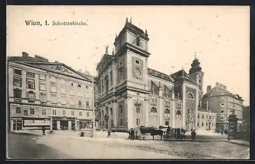 AK Wien, Pferdekutsche vor der Schottenkirche