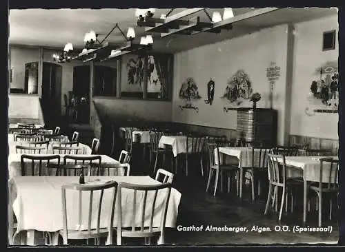 AK Aigen /O.Ö., Gasthof Almesberger, der Speisesaal