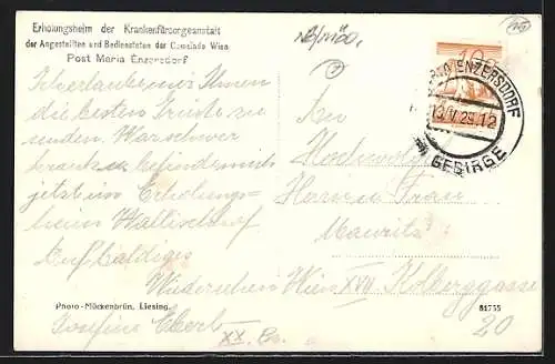 AK Maria Enzersdorf, Erholungsheim Wällischhof, Männerheim