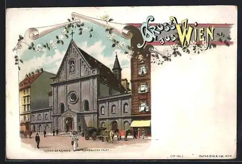 Lithographie Wien, Kapuzinerkirche und Kaiserliche Gruft