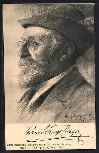 Künstler-AK St. Veit im Mühlkreis, Hans Schnopfhagen, Volksliederkomponist und Schulleiter, 1845-1908