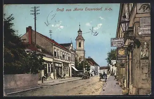 AK Maria Enzersdorf /N.-Oe., Kirchturm von der Liechtensteiner Strasse aus gesehen