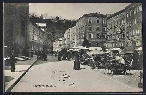 AK Salzburg, Marktplatz an einem Markttag