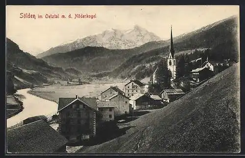 AK Sölden im Oetztal, Ortsansicht m. d. Nöderkogel