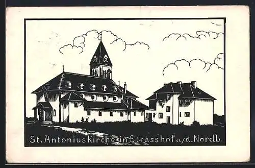 Künstler-AK Strasshof an der Nordbahn, St. Antoniuskirche