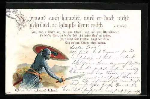 Künstler-AK Soldat mit Schwert und Schild, Bibelvers