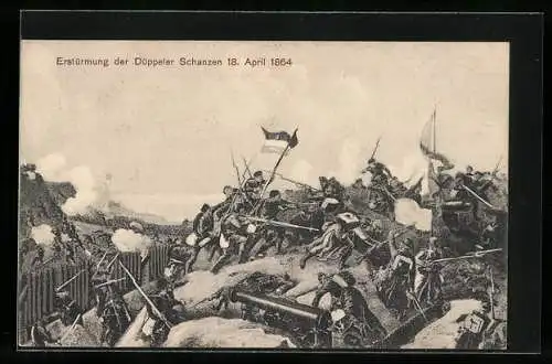 Künstler-AK Erstürmung der Düppeler Schanzen 18. April 1864, Reichseinigungskriege