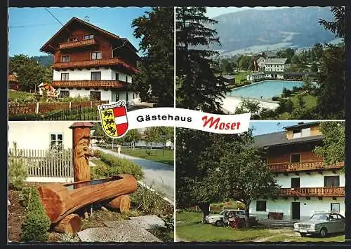 AK Weissbriach /Kärnten, Gästehaus Moser Hubmann mit Freibad, Wappen