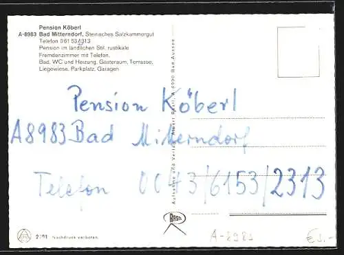 AK Bad Mitterndorf /Steirisches Salzkammergut, Pension Köberl