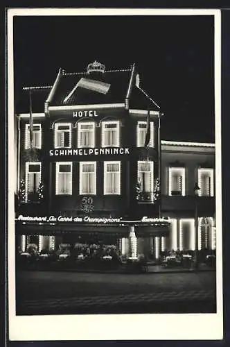 AK Eindhoven, Hotel Schiimmelpenninck bei Nacht