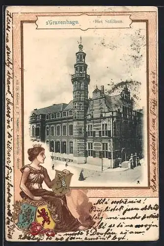 Lithographie `s Gravenhage, Het Stadhuis, Passepartout