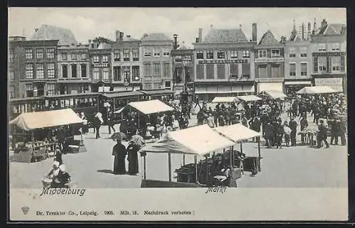 AK Middelburg, Markt mit Strassenbahn