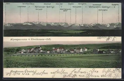 AK Ebenhausen /Isartal, Orts- und Alpenpanorama Ebenhausen-Zell