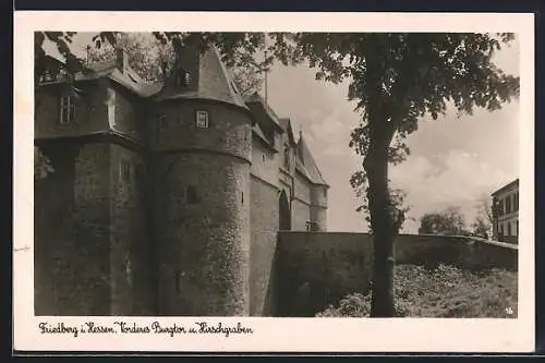 AK Friedberg i. Hessen, Vorderes Burgtor u. Hirschgraben