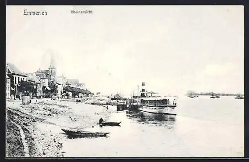 AK Emmerich, Rheinansicht mit Dampfer