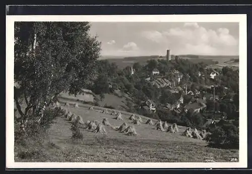 AK Lobenstein /Th., Ortsansicht mit Garben und Turm