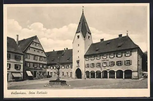 AK Weissenhorn, Strassenpartie am Rathaus