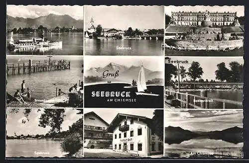 AK Seebruck am Chiemsee, Gasthof Post, Strandpartie, Badeanstalt