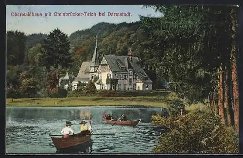 AK Darmstadt, Gasthaus Oberwaldhaus mit Steinbrücker-Teich