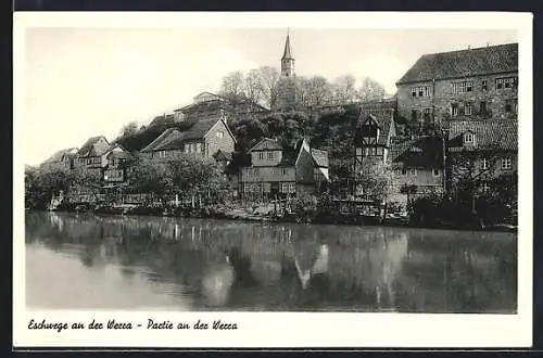 AK Eschwege an der Werra, Uferpartie mit Kirche und Fachwerkhäusern