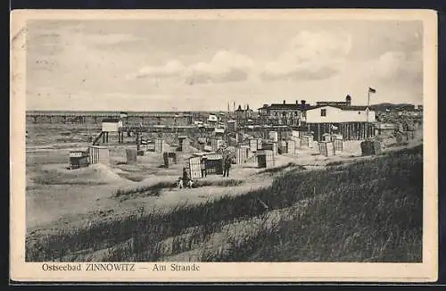 AK Zinnowitz, Strand mit Strandkörben und Café