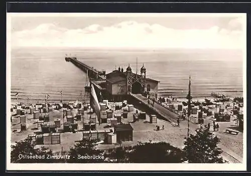 AK Zinnowitz, Strand und Seebrücke aus der Vogelschau