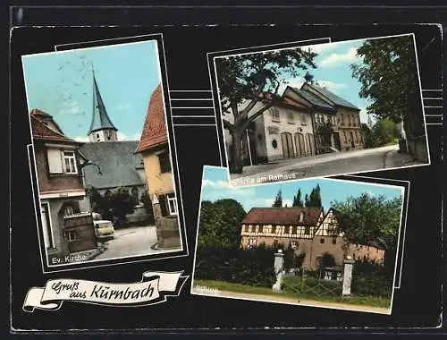 AK Kürnbach, Partien am Rathaus, an der Ev. Kirche und dem Rathaus