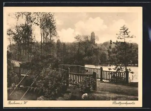 AK Bochum i. W., Stadtparkpartie mit Fluss