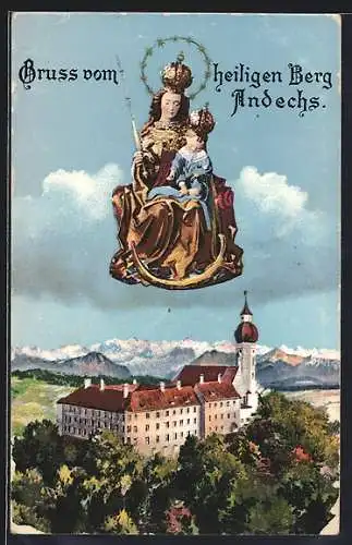 AK Andechs, Marienbild mit Kind Jesu, Kloster auf dem Heiligen Berg