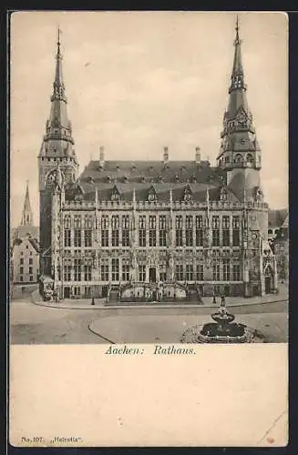 AK Aachen, Rathaus mit Brunnen