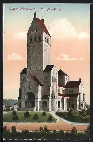 AK Singen-Hohentwiel, Blick zur Herz-Jesu-Kirche